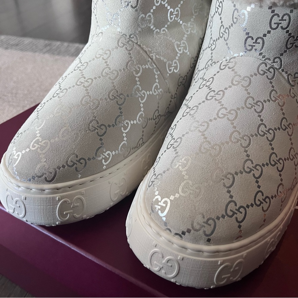 NEW Gucci Off White Silver Women’s Winter Boots Merino Wool Lining - 39 (US 9) - Picture 5 of 16